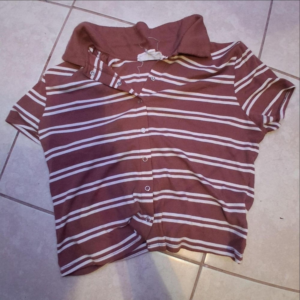 Hippie Rose Kids Button Down Shirt - Brown and White Stripes